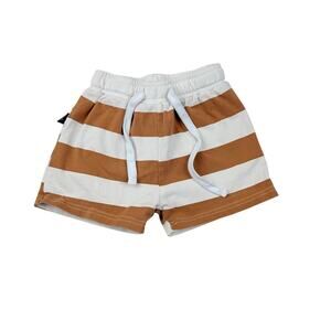 Kids Striped Casual Shorts - White & Brown